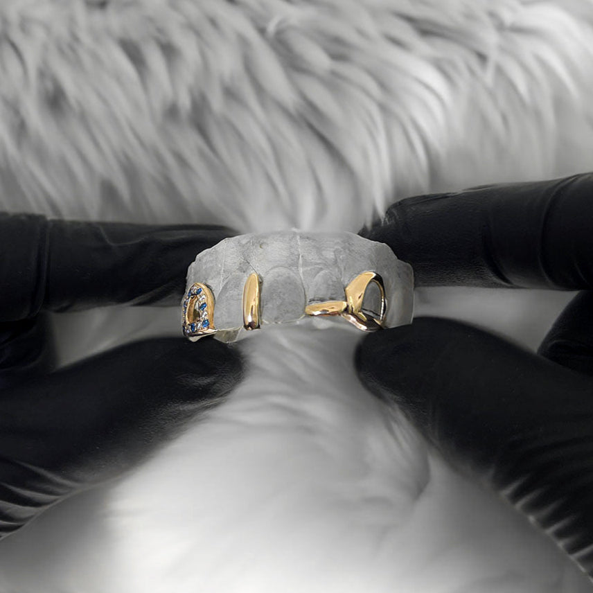 Custom gold plated grillz with stones