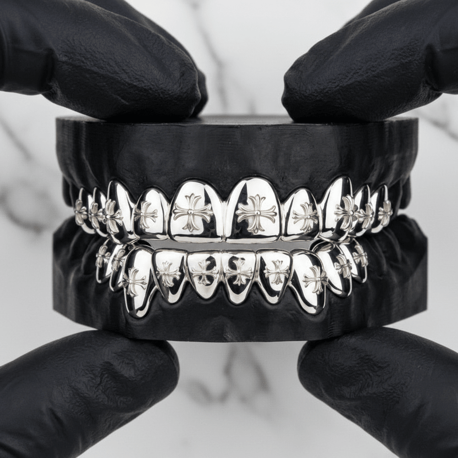 DIVINITY (20 PC GOLD CROSS GRILLZ) - White - HC Grillz