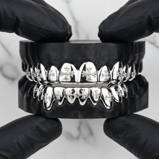 DIVINITY (20 PC GOLD CROSS GRILLZ) - White - HC Grillz