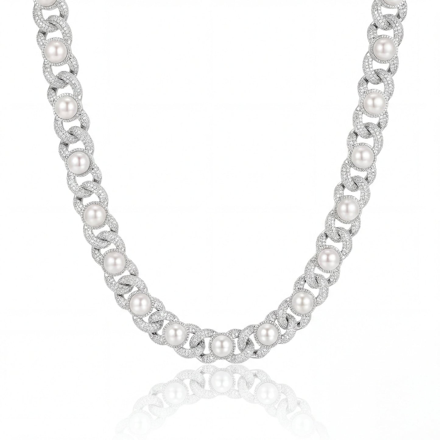 IMPERIAL (ICED PEARL NECKLACE) - 925 Silver w Moissanites - HC Grillz