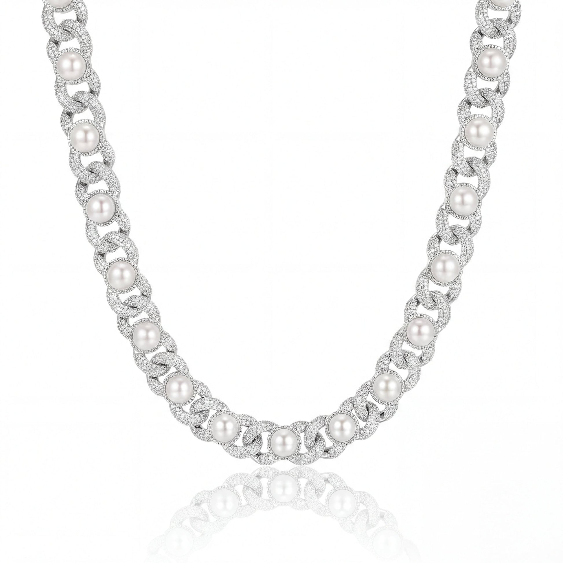 IMPERIAL (ICED PEARL NECKLACE) - 925 Silver w Moissanites - HC Grillz