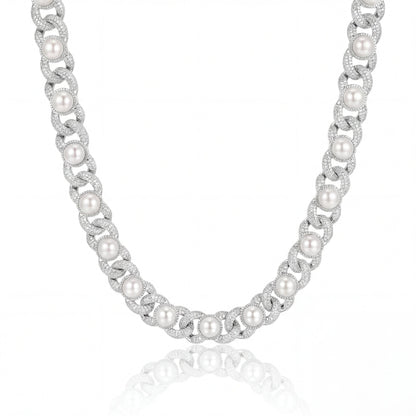 IMPERIAL (ICED PEARL NECKLACE) - 925 Silver w Moissanites - HC Grillz