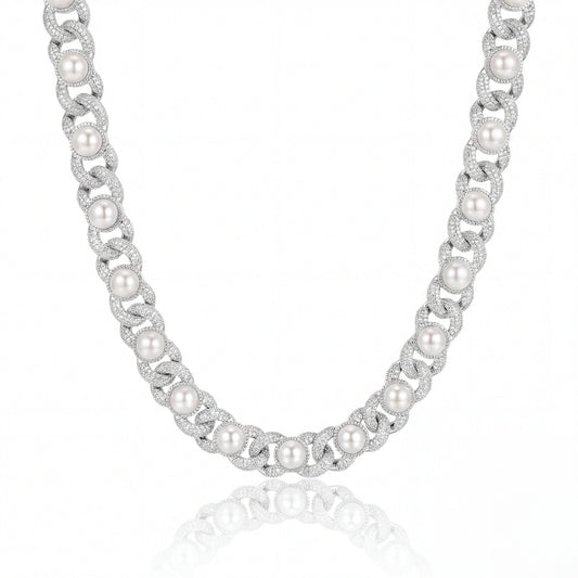 IMPERIAL (ICED PEARL NECKLACE) - 925 Silver w Moissanites - HC Grillz