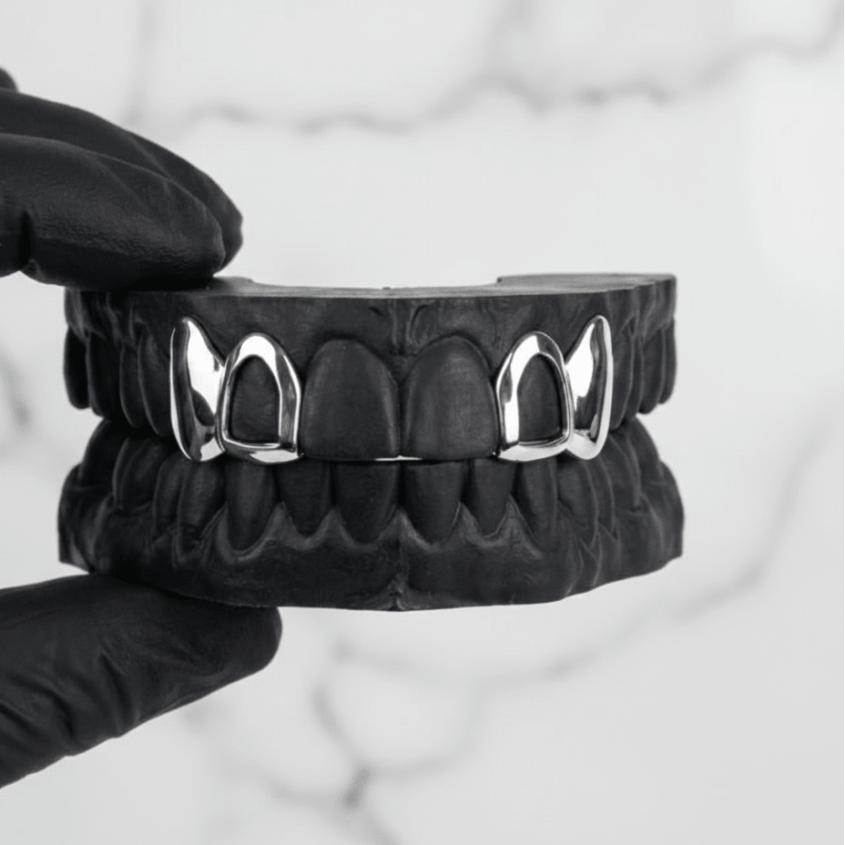 4 PIECE CUSTOM SILVER TEETH WINDOW GRILLZ – HC Grillz