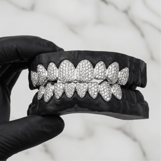 SOLACE (ICED OUT SILVER GRILLZ) - silver w moissanites - HC Grillz